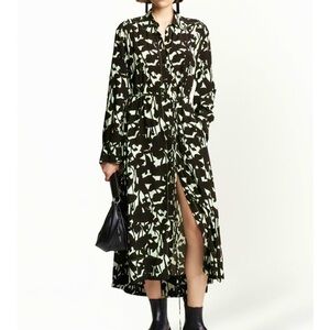 Proenza Schouler White Label Floral Long Sleeve Hi Low Shirt Dress 8 black mint